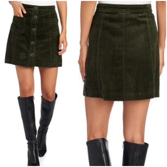 For The Republic Dresses & Skirts - For The Republic Green Corduroy Button Mini Skirt